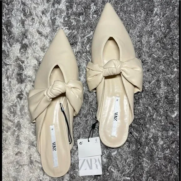 Zara Ivory Pointed Knot-Detail Mules - Picture 4 of 7